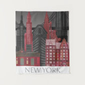 New York Hoogte van nacht - Rood Wandkleed (Voorkant)