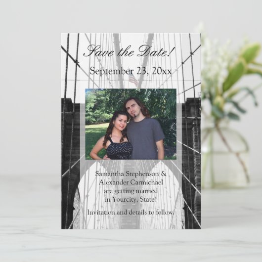 New York Huwelijk NYC Brooklyn Bridge Kaart (Staand voorkant)