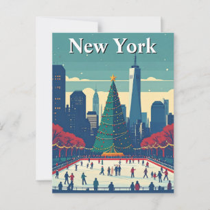 New York Ice Rink Kerstboom Vakantie Reizen Briefkaart