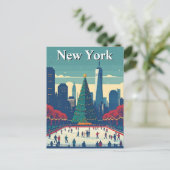 New York Ice Rink Kerstboom Vakantie Reizen Briefkaart (Staand voorkant)
