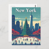 New York Ice Rink Kerstboom Vakantie Reizen Briefkaart (Voorkant / Achterkant)