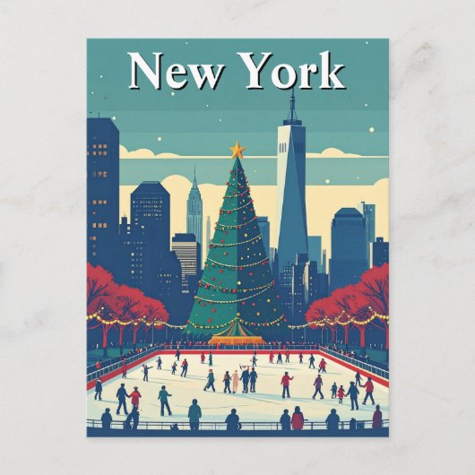 New York Ice Rink Kerstboom Vakantie Reizen Briefkaart (Voorkant)