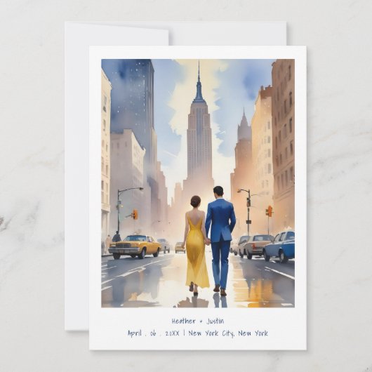 New York Iconic Building Cute Cityscape Wedding Save The Date (Voorkant)