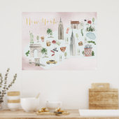 New York Illustrated Waterverf Wall Art Poster (Keuken)
