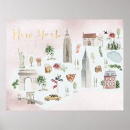 New York Illustrated Waterverf Wall Art Poster