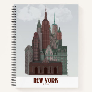 New York in Clouds - Dark Red en Green Notitieboek