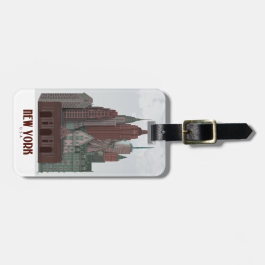 New York in Clouds - Donkerrood en groen Bagagelabel (Voorkant horizontaal)