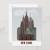 New York in Clouds - Donkerrood en groen Briefkaart (Voorkant / Achterkant)
