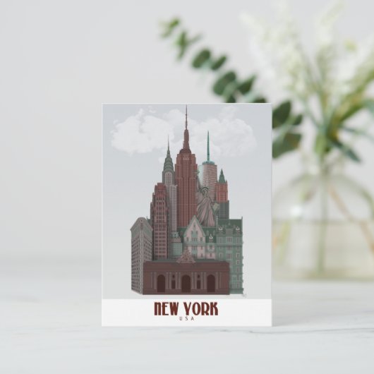 New York in Clouds - Donkerrood en groen Briefkaart (Staand voorkant)