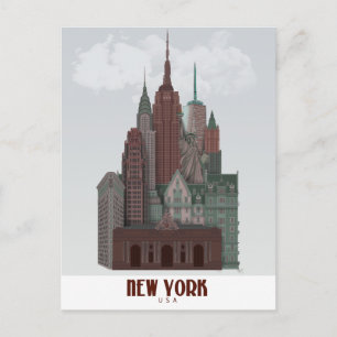New York in Clouds - Donkerrood en groen Briefkaart