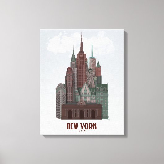 New York in Clouds - Donkerrood en groen Canvas Afdruk (Voorkant)