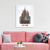 New York in Clouds - Donkerrood en groen Canvas Afdruk (Insitu (Woonkamer))