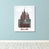 New York in Clouds - Donkerrood en groen Canvas Afdruk (Insitu (Houten vloer))