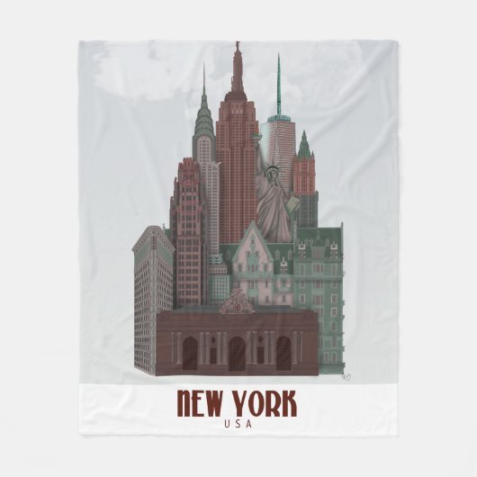 New York in Clouds - Donkerrood en groen Fleece Deken (Voorkant)