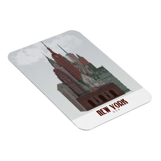 New York in Clouds - Donkerrood en groen Magneet (Rechterzijde)