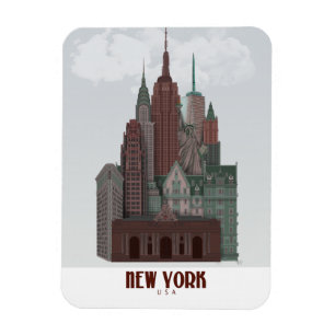 New York in Clouds - Donkerrood en groen Magneet