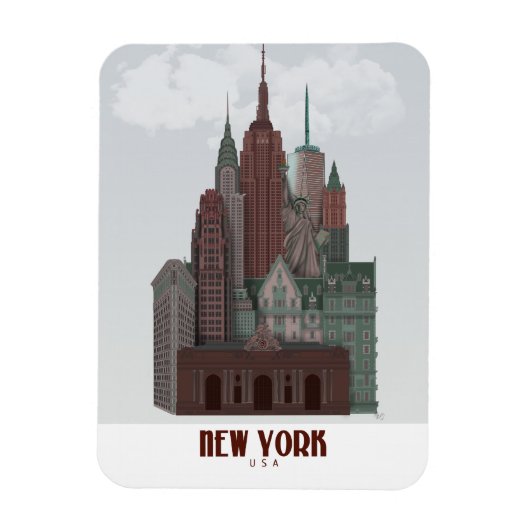 New York in Clouds - Donkerrood en groen Magneet (Verticaal)