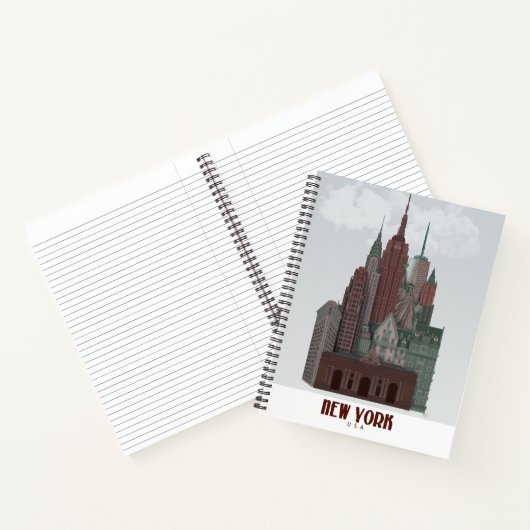 New York in Clouds - Donkerrood en groen Notitieboek (Binnen)