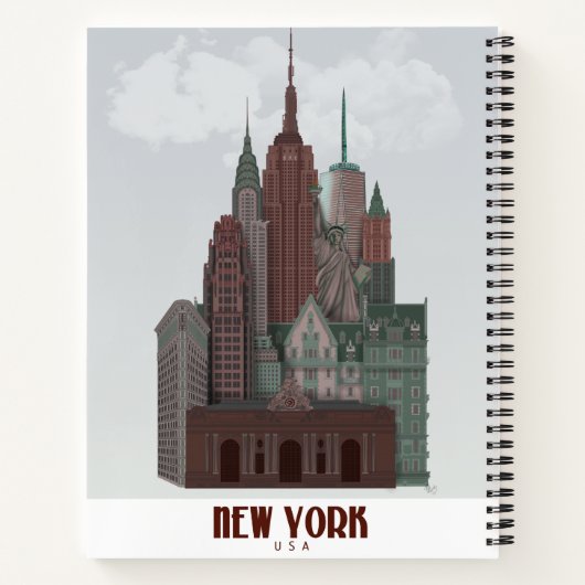 New York in Clouds - Donkerrood en groen Notitieboek (Achterkant)