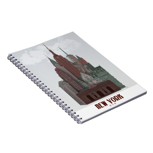 New York in Clouds - Donkerrood en groen Notitieboek (Rechterzijde)