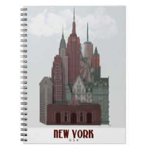 New York in Clouds - Donkerrood en groen Notitieboek