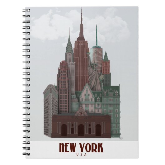 New York in Clouds - Donkerrood en groen Notitieboek (Voorkant)