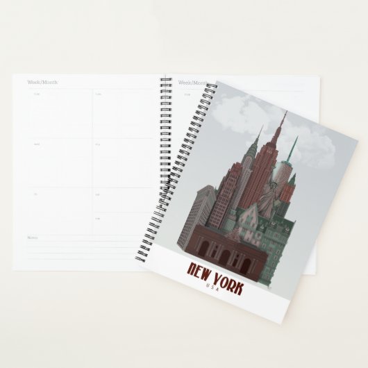 New York in Clouds - Donkerrood en groen Planner (Display)