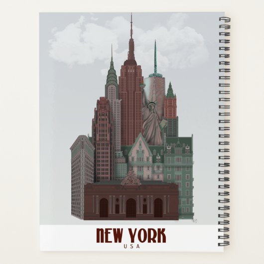 New York in Clouds - Donkerrood en groen Planner (Achterkant)