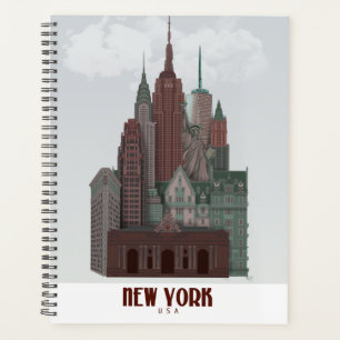 New York in Clouds - Donkerrood en groen Planner