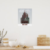 New York in Clouds - Donkerrood en groen Poster (Keuken)
