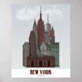 New York in Clouds - Donkerrood en groen Poster (Voorkant)