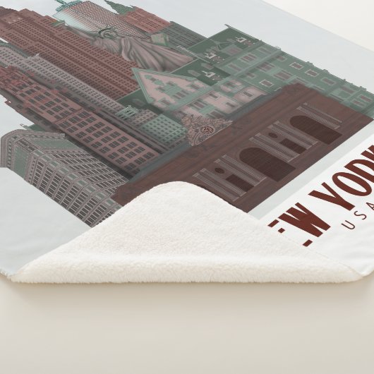 New York in Clouds - Donkerrood en groen Sherpa Deken (3/4)