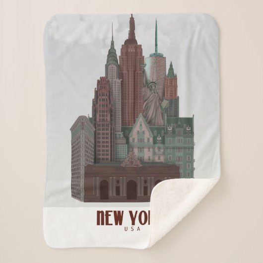 New York in Clouds - Donkerrood en groen Sherpa Deken (Voorkant)