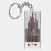 New York in Clouds - Donkerrood en groen Sleutelhanger (Voorkant Links)