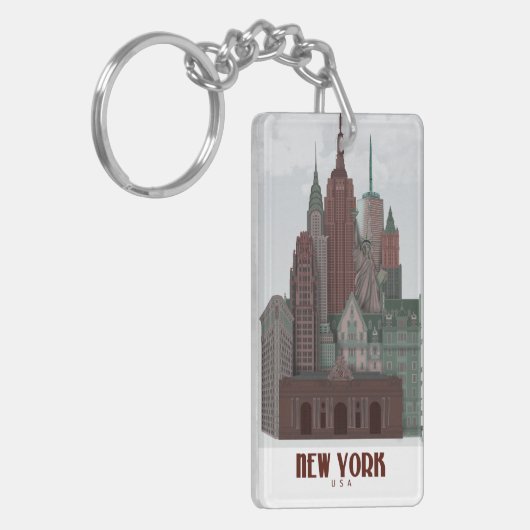 New York in Clouds - Donkerrood en groen Sleutelhanger (Voorkant Links)