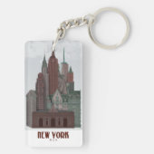 New York in Clouds - Donkerrood en groen Sleutelhanger (achterkant)