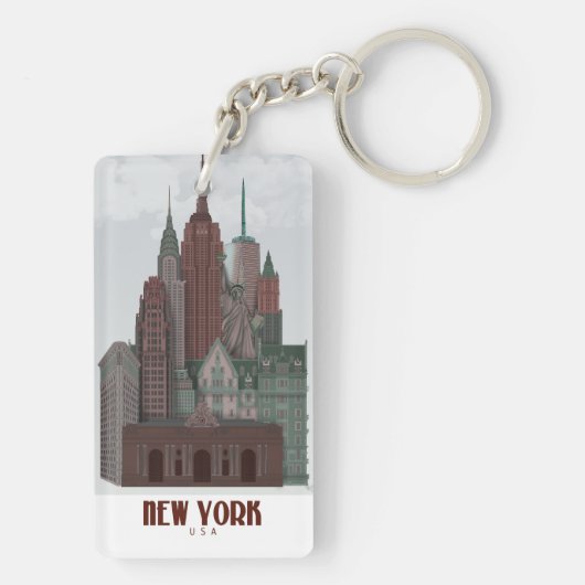 New York in Clouds - Donkerrood en groen Sleutelhanger (achterkant)