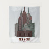 New York in Clouds - Donkerrood en groen Wandkleed (Voorkant)