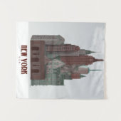 New York in Clouds - Donkerrood en groen Wandkleed (Voorkant (horizontaal))