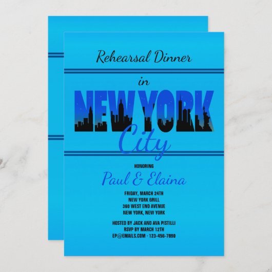 New York in de blauwe uitnodiging (Voorkant / Achterkant)