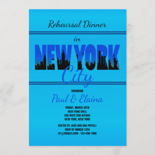 New York in de blauwe uitnodiging