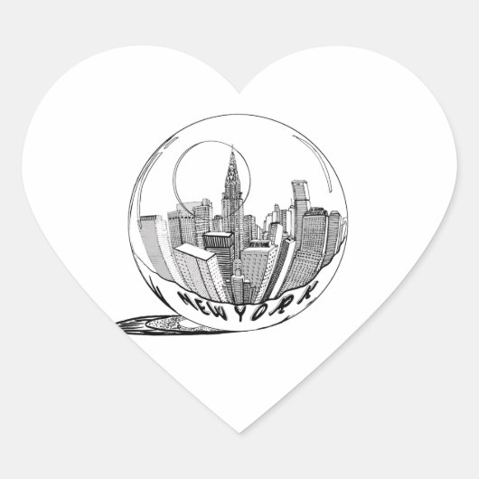 New York in een glazen bol Hart Sticker (Voorkant)