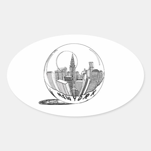 New York in een glazen bol Ovale Sticker (Voorkant)