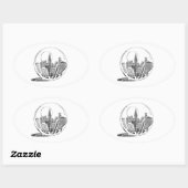 New York in een glazen bol Ovale Sticker (Vel)