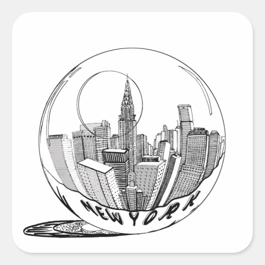 New York in een glazen bol Vierkante Sticker (Voorkant)
