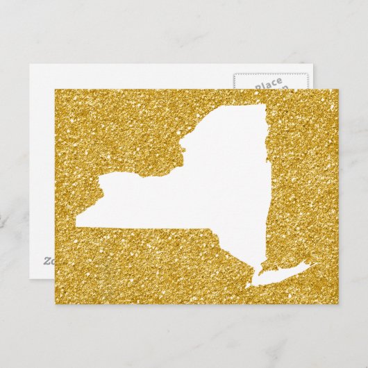 New York in White en Gold Glitter Briefkaart (Voorkant / Achterkant)