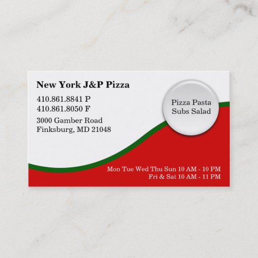 New York J en P Pizza - NIEUW Visitekaartje (Voorkant)