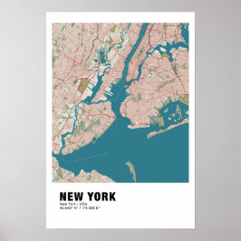 New York Kaart Poster - New York Kaart Stijl