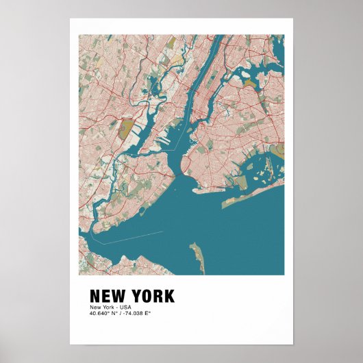 New York Kaart Poster - New York Kaart Stijl (Voorkant)