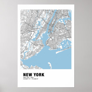New York Kaart Poster - New York White Kaart